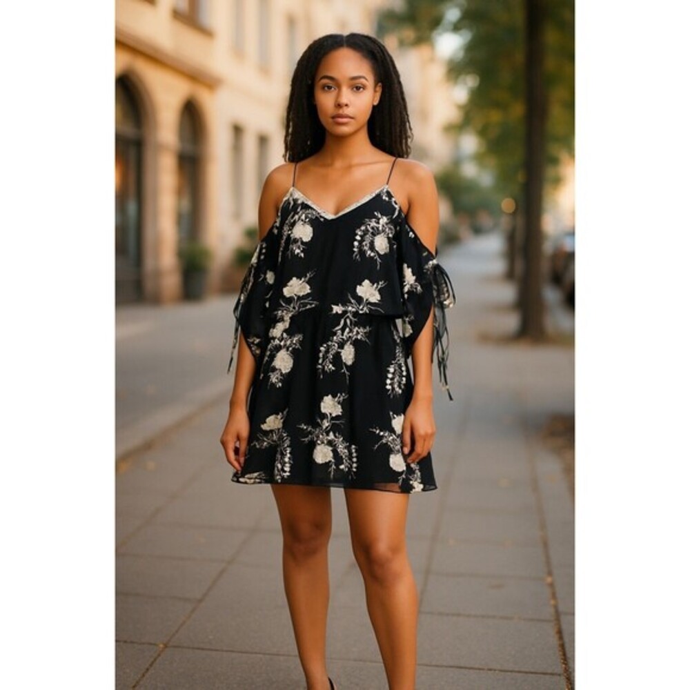 $440 Alice + Olivia Holden Embroidered Cold Shoulder Dress Large L